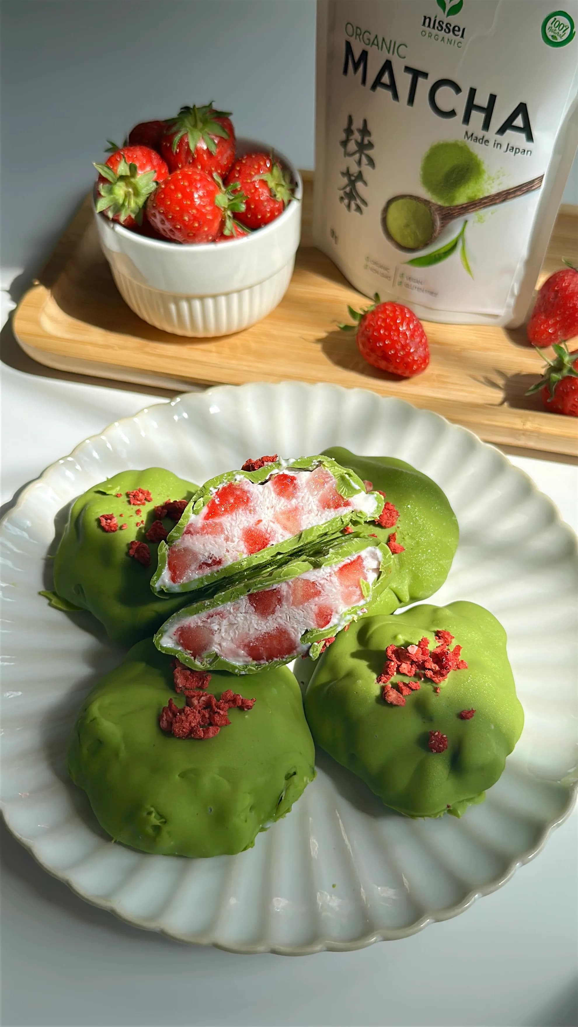 Strawberry Frozen Yogurt in Matcha Chocolate